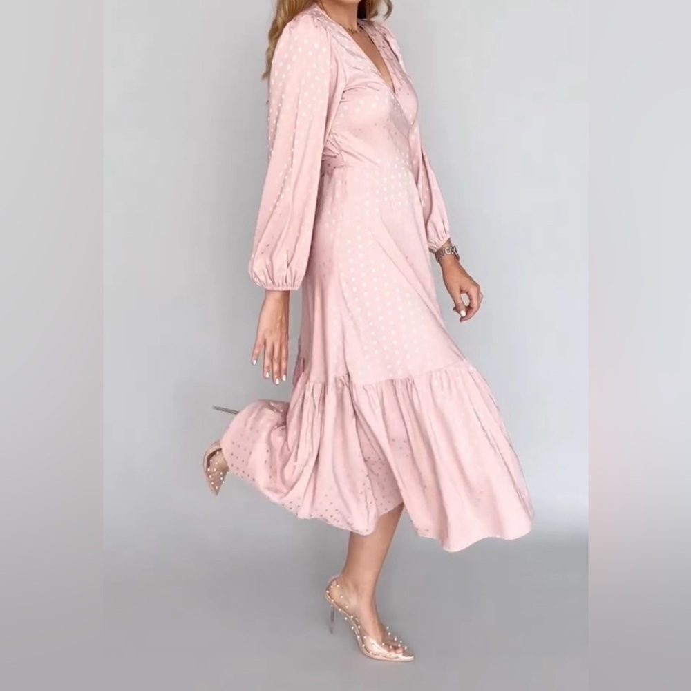 Elegant Pink Polka Dot Wrap Dress
